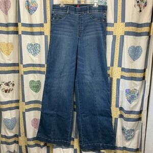 Spanx Wide Leg Jeans Womens XL Tall High‎ Rise Stretch Denim Blue